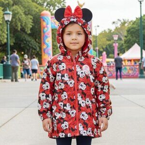 Disney Junior Girl's Red Minnie Mouse Jacket With Hood Ears Bows Red Size 6 NWT